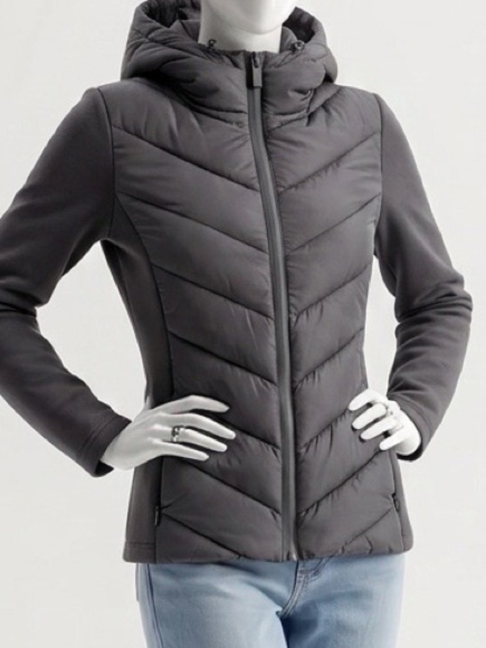ZARA Black Quilted Hybrid Hooded Jacket Size S🖤